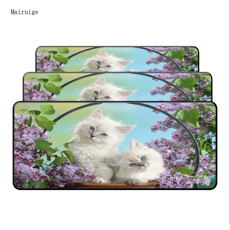  Two White Cute Cats Speed Large Lock Edge Mouse Pads Gaming Rubber Gamer Soft Comfort Mouse Mat For