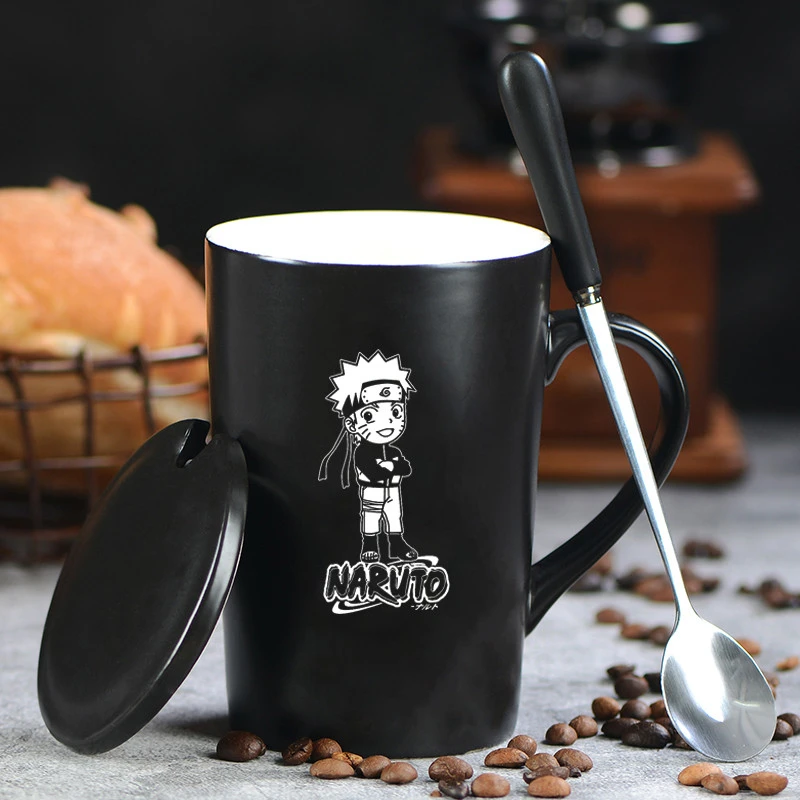 Аниме Наруто керамическая чашка для кофе и молока резьба Hokage кружка и крышка и ложка воды чай Uzumaki Наруто посуда для напитков подарки на Хэллоуин новинка - Цвет: A