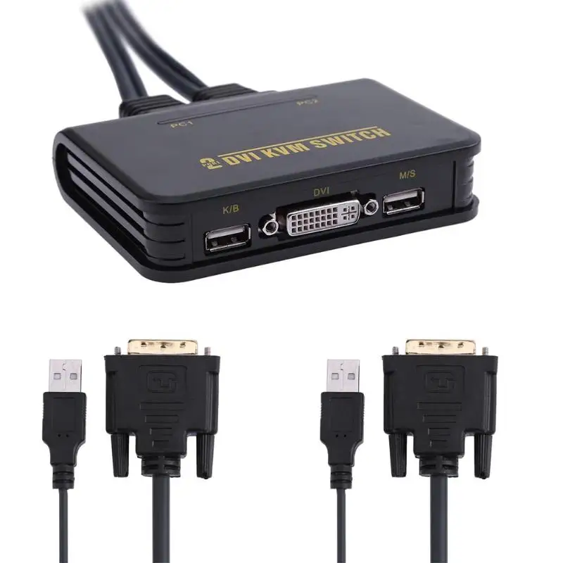 Топ 2 порта Usb 2,0 2 в 1 выход Dvi Kvm переключатель коробка с аудио кабель для монитора клавиатуры мыши компьютера