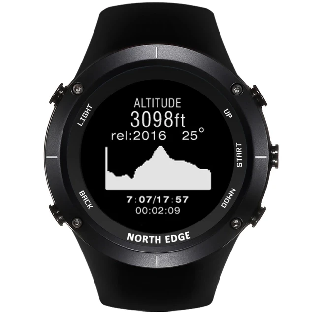 Черный NORTH EDGE мужские спортивные цифровые часы gps пульсометр бег плавание часы альтиметр барометр компас термометр шагомер - Цвет: Черный