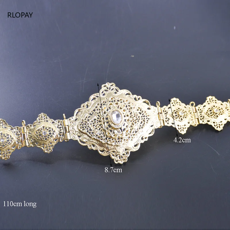 Moroccan Traditional Kaftan Belts In Gold Square Belt Buckles with Hollow Flower Chain Arabic Luxury Wedding Dress Belts