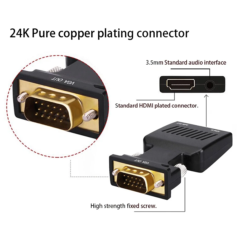 AABB-HDMI Женский VGA Мужской конвертер с аудио адаптером Поддержка сигнала 1080P
