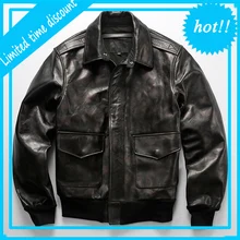 Мужские куртки пилота A2 из натуральной кожи, короткие воздушные силы, мягкая воловья кожа, черная куртка-бомбер для мужчин, винтажные классические простые пальто