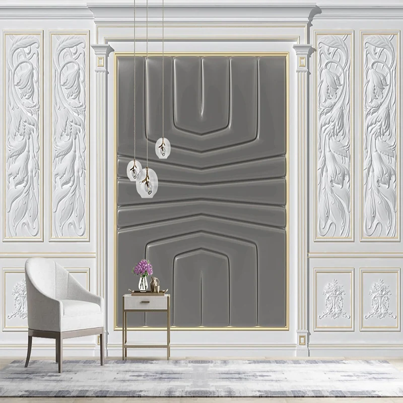 

Drop Shipping Custom Mural Wallpaper European Style 3D Relief Gypsum Carved Leather Soft Roll Murals Home Decor Wall Paper
