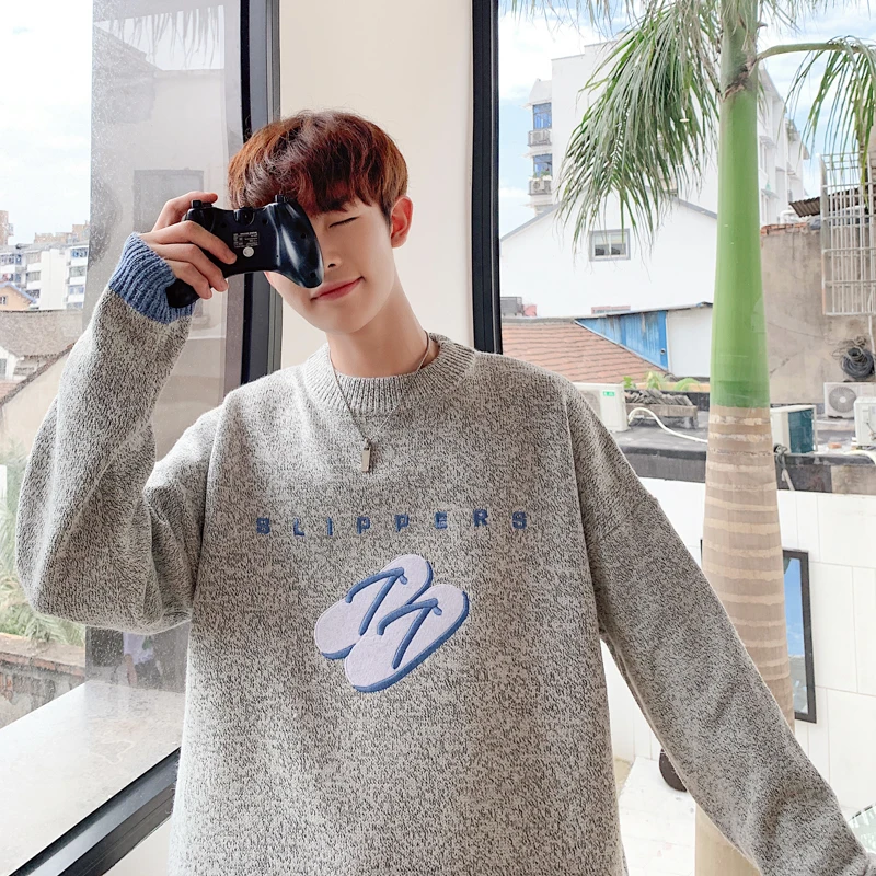 Winter Sweater Men Warm Fashion Embroidery Solid Color Casual Knit Sweater Men Sweter Clothes Loose Long-sleeved Pullover Men Winter Sweater Men Warm Fashion Embroidery Solid Color Casual Knit Sweater Men Sweter Clothes Loose Long-sleeved Pullover Men
