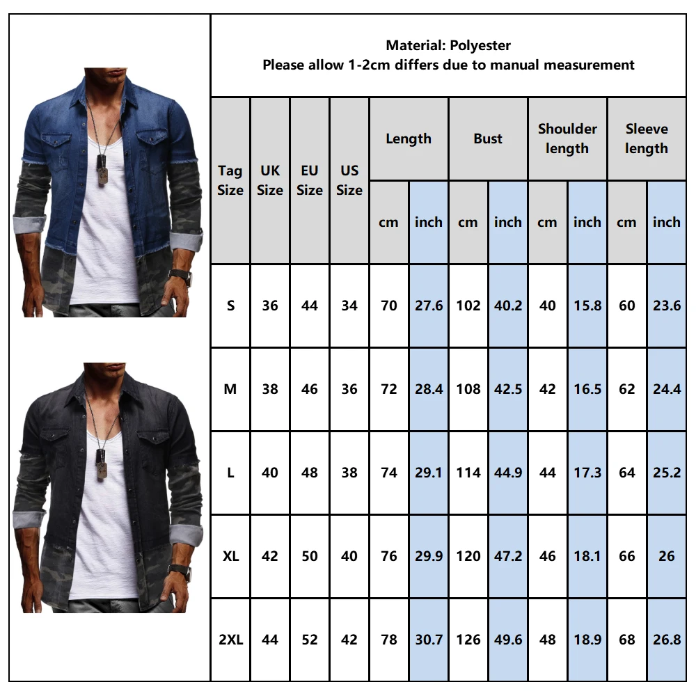 Мужская рубашка, Повседневная, камуфляжная, из кусков, джинсовые рубашки,, мужская, с длинным рукавом, тонкая, рваные, джинсовая рубашка, уличная одежда, мужские топы, осень, D25