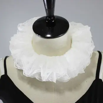 

Womens Elizabethan Neck Ruff Tulle Scarf Layered Floral Lace False Fake Collar