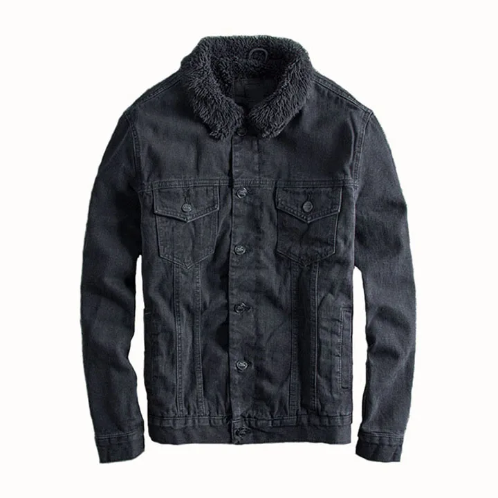 KIOVNO мужские флисовые джинсовые куртки и пальто Зимние теплые толстые джинсовые куртки для мужчин тепловой размер xs-xl - Цвет: Черный