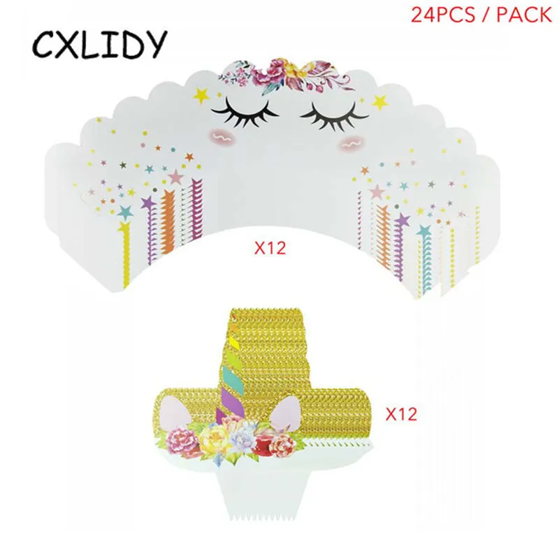 Rainbow Unicorn Cupcake Wrappers Cake Topper Happy Birthday Party Cake Decorations Kids Baby Shower Unicorn Party Supplies GM001 (35)