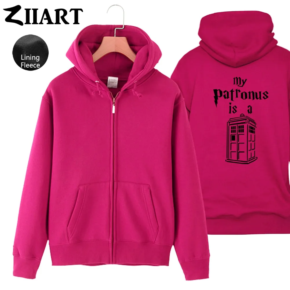 Doctor Who My Patronus-это Tardis, Женская флисовая толстовка на молнии с капюшоном для девушек и женщин, одежда для пар, ZIIART