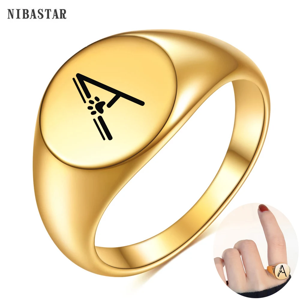 NIBASTAR grabar letra lindo Anillo de pie para las mujeres de los hombres de moda Simple encanto alfabeto A-Z anillos de Color dorado fiesta accesorio de la joyería