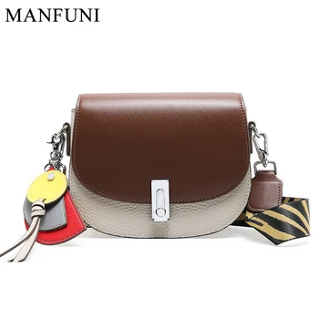 

Fashion Women Messenger Purse 100% Genuine Leather Retro Panelled Small Crossbody Bag Wide Shoulder Bag For Lady High Quality