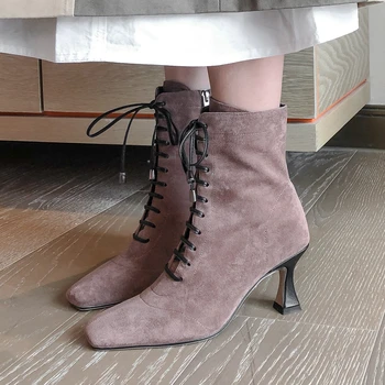 

Brand New Chic Big Size 43 High Heels Square Toe Trendy Design high-quality Ankle Booties Lady Winter Shoes Boots Women