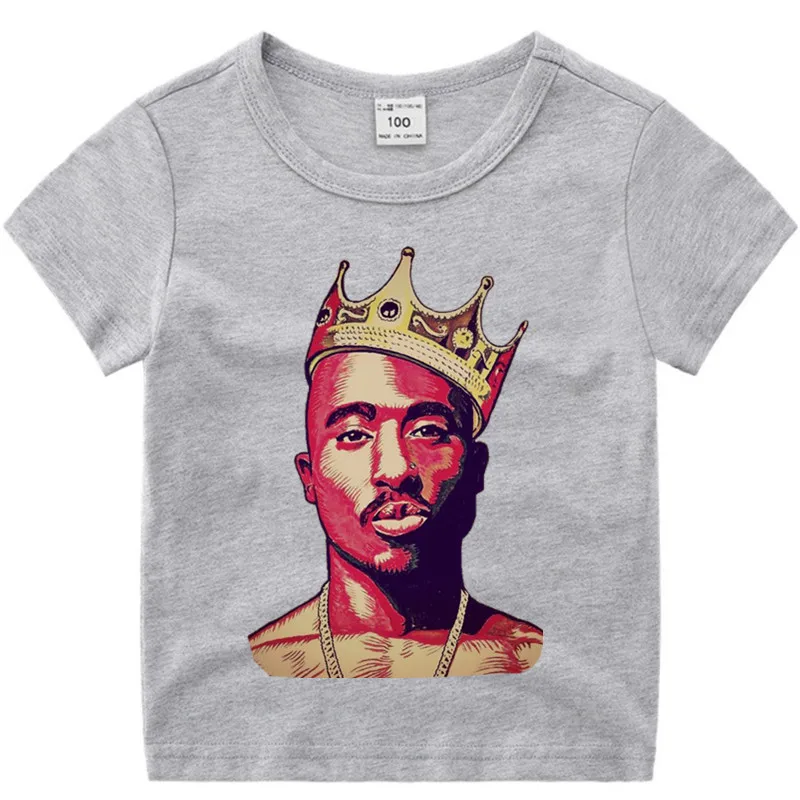 Хлопковая футболка в стиле «хип-хоп» для маленьких мальчиков и девочек, 2pac детская Рождественская рубашка детская футболка для малышей с героями мультфильмов Роскошный топ - Цвет: T127J-Grey