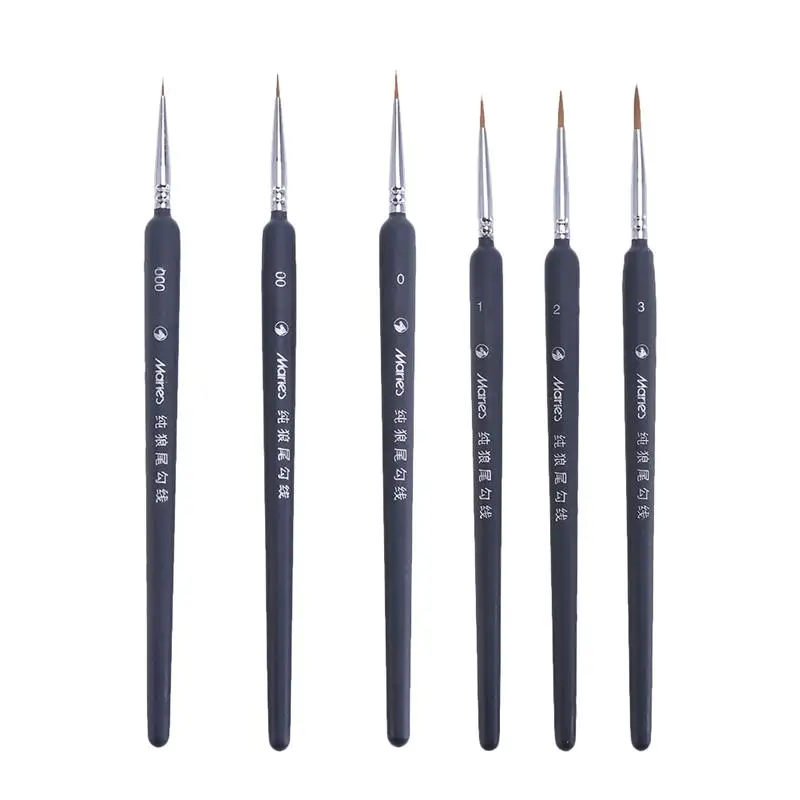 6 uds pelo de comadreja pinceles pintura de agua Color pincel dibujo pintura pluma accesorios para los estudiantes adultos (1 + 2 + 3 + 0 + 00 + 000)