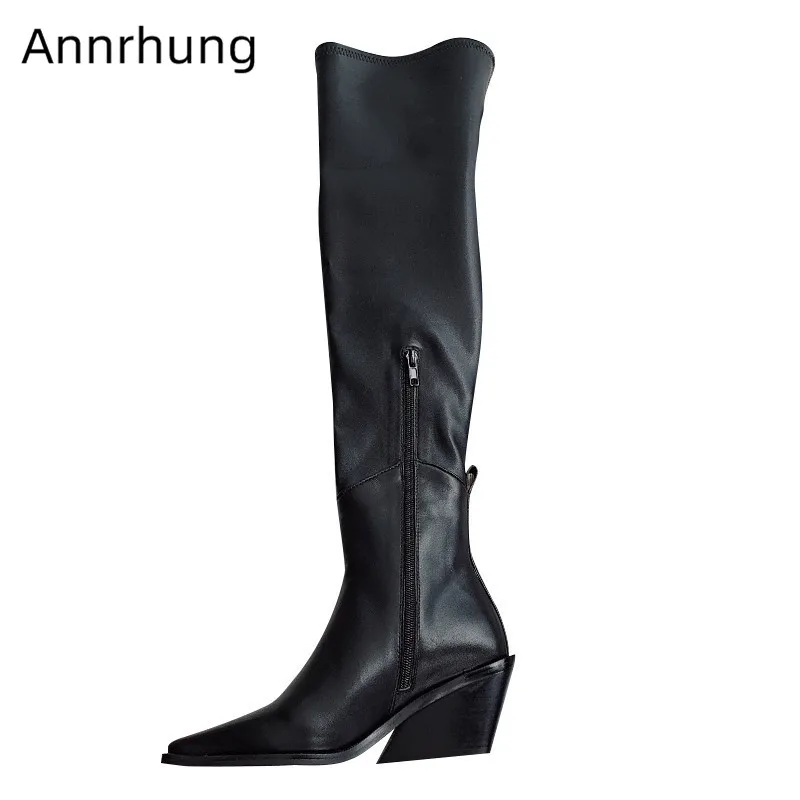 

Stretch Long Boots Women New Autumn Winter Boots Pointed Toe High Heel Over The Knee Botas Catwalk Long Boots Botas Mujer 2019