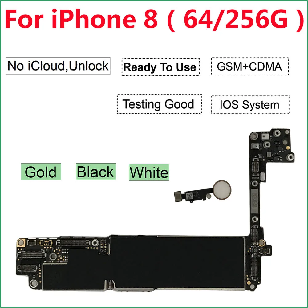 64 Гб/256 ГБ для iPhone 8 материнская плата с кнопкой Touch ID Home, оригинальная разблокированная материнская плата iCloud Black gold white Logic