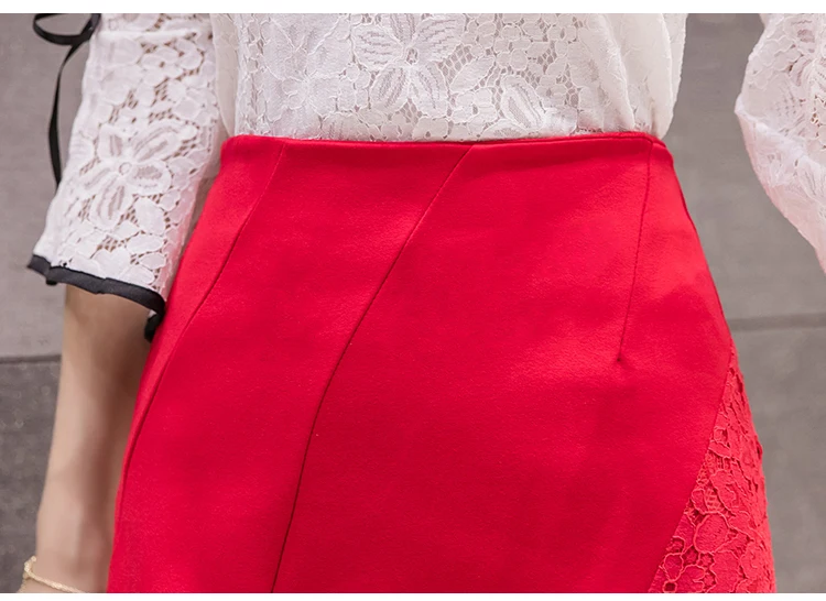 Faldas Mujer Moda, новинка, черные кружевные юбки на молнии, женская красная юбка с высокой талией, женская одежда, Falda Spodnica Jupe Femme