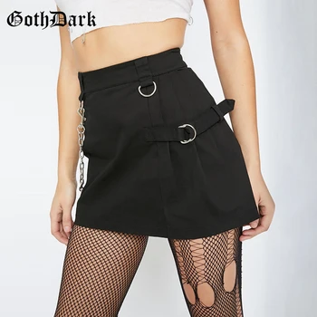 

Goth Dark Sexy Mini Gothic Skirt High Waist Summer Pleated Streetwear Grunge Buckle Chain Skirts Punk Fake Zipper Y2K 2020 Slim