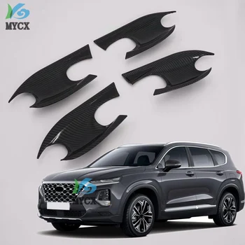 

For Hyundai Santa Fe IX45 4TH 2019 2020 Carbon fiber / chrome decoration Door bowl cover Car Accessories