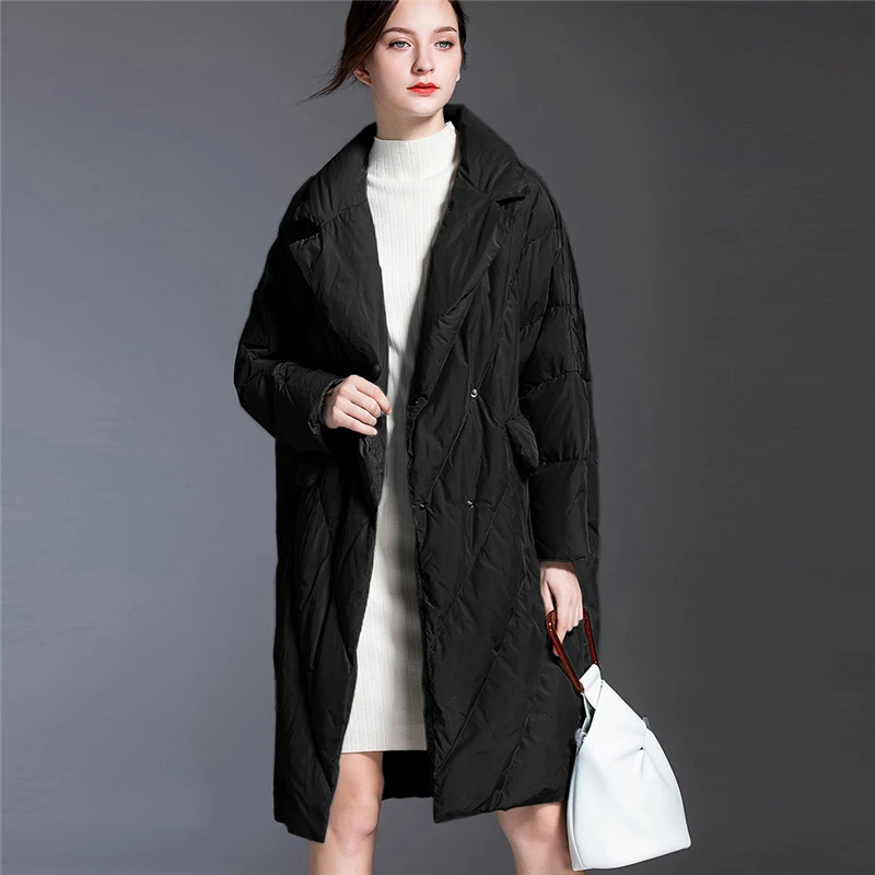 Winter Thick Warm Down Coat Plus Size 100kg Can Wear White Duck Down Coat Long Wide-waisted Casual Loose Outerwear P888