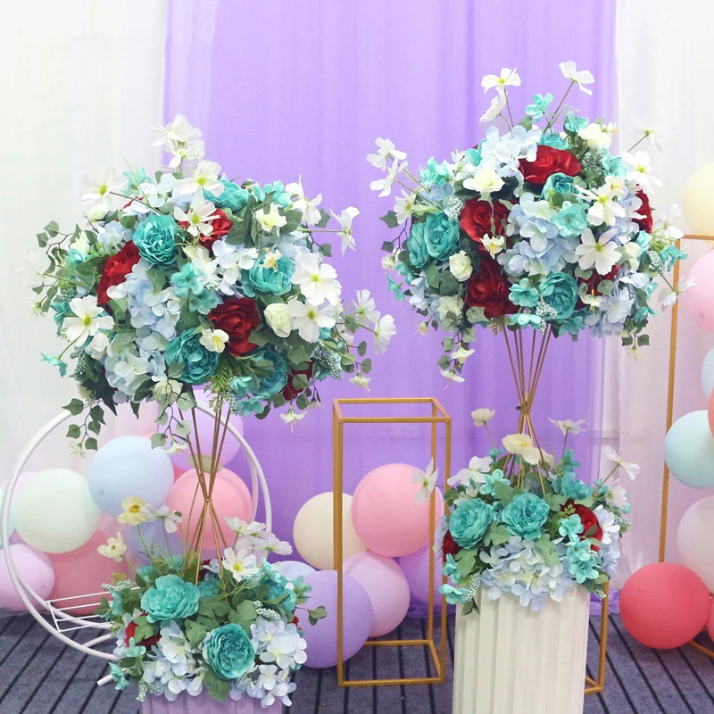 JAROWN Customize Artificial Rose Hydrangea Flower Ball Wedding Table Centerpiece Decor Flower Half Ball Stand Set Home Party Decor (25)