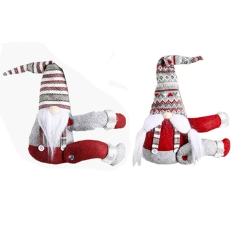 

NEW-2Pcs Sitting Striped Hat Forest Santa Claus Curtain Tied Back Cartoon Doll Door Curtain Button Christmas Home Decoration
