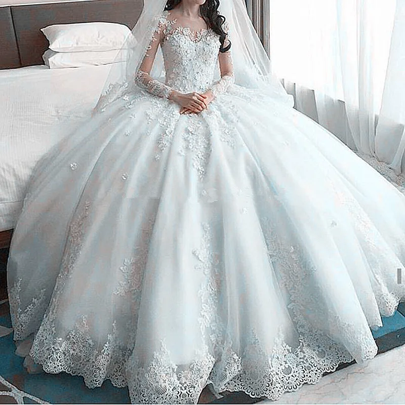 Lace Ball Gowns Luxury Princess Dubai Appliques Bridal Gown Long Sleeves vestido de novia mother of the bride dresses
