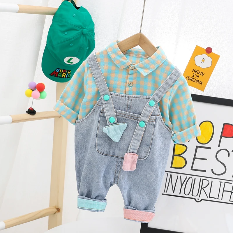 

Baby Boys Clothing Sets Spring Newborn Toddler Infant Clothes Long Sleeve Plaid Shirt Jeans Children Kids Casual Sportswear