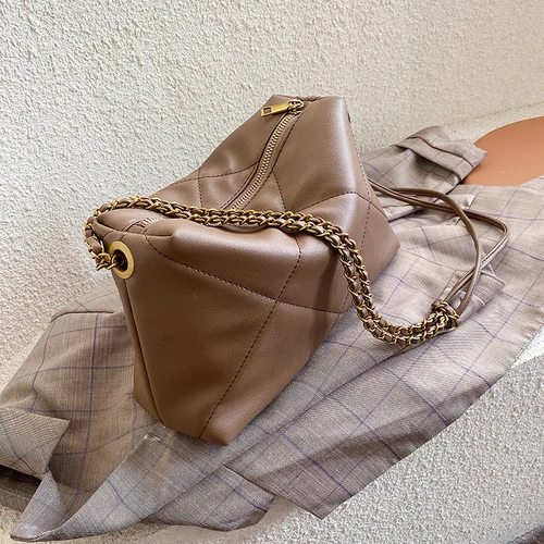 Дизайнерские высококачественные стеганые сумки через плечо из искусственной кожи, женская сумка через плечо, женская сумка, модные женские сумки-мессенджеры - Цвет: Коричневый