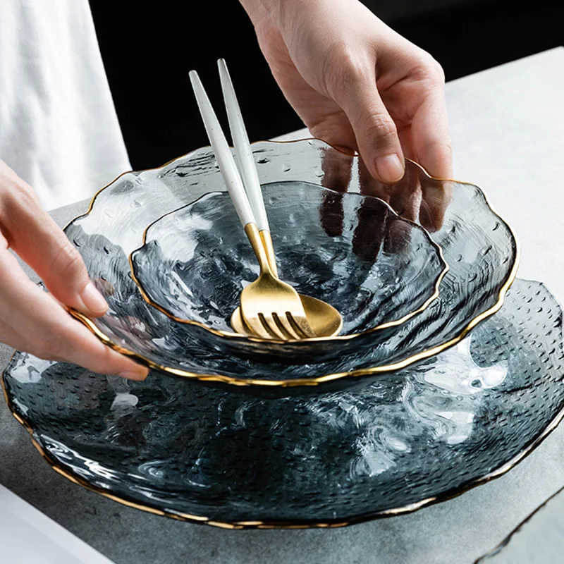 KINGLANG, японский стиль, Пномпень, стеклянная тарелка, обеденная тарелка, неправильная Фруктовая тарелка, стеклянная тарелка, кухонные принадлежности