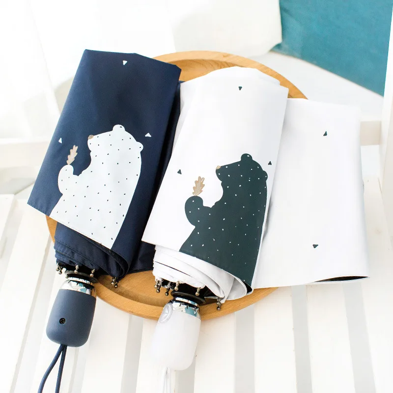 Fully Automatic Umbrella Snail Remember Development Hipster Parasol Women's Bear Three Fold Umbrella College Style Vinyl Umbrell