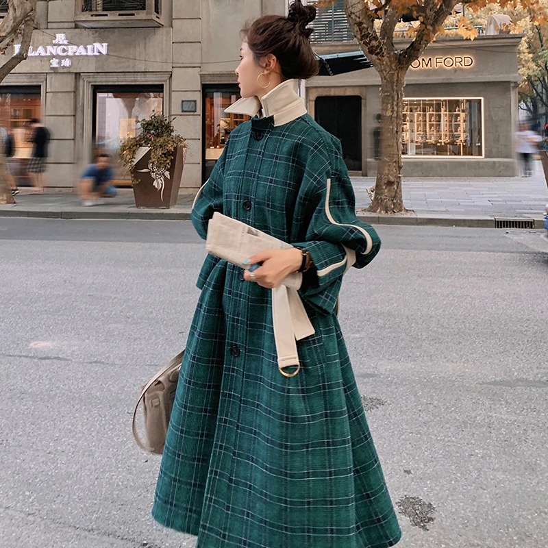 Manteau Long en laine pour femme, veste épaisse à simple boutonnage, manteau  d'hiver, rétro, vert, Plaid, couleur assortie, nouvelle collection hiver  2021 | AliExpress