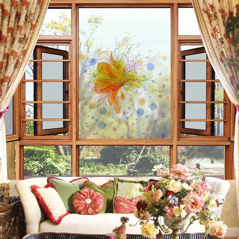 Plant Flowers Removable Light Opaque PVC Frosted Window Sliding Door Bathroom With Glue Glass Film Room Decoration Stickers