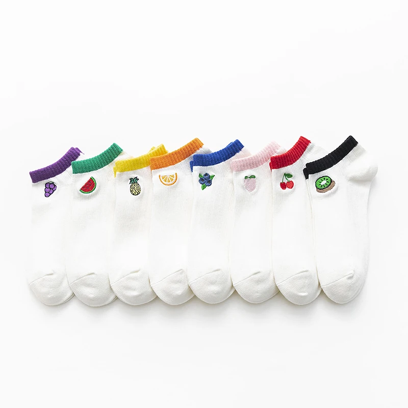 

MODA MULAYA Women's Socks Cotton Fruit Ankle Socks Hami Melon Watermelon Pineapple Blueberry Peach Cherry Grape Comfortable