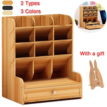 

Multi-function Wooden Desktop Pen Holder Office School Storage Case Desk Pen Pencil Organizer Stationary Storage Box with Drawer