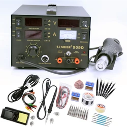 SAIKE 909D – Station de travail 3 en 1, pistolet à chaleur, machine à dessouder, fer à souder, pistolet à Air chaud, alimentation électrique 