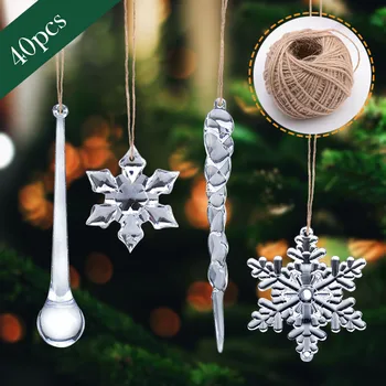 

40pcs/pack Christmas Decorations For Home Snowflake Ornaments Crystal Acrylic Diy Bead Curtain Decorative Craft Home Decor Party