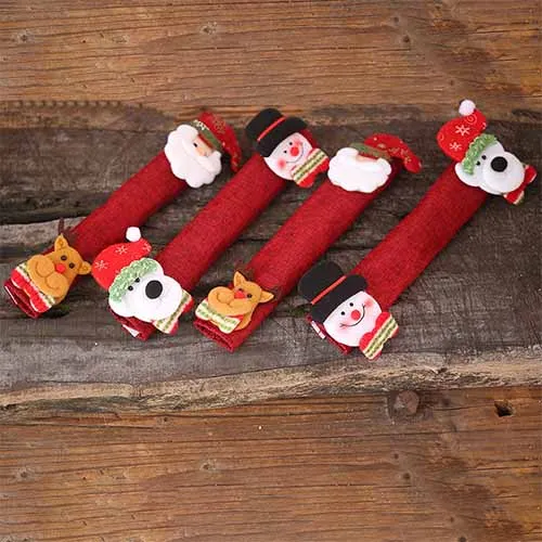 

4PCS Christmas Refrigerator Door Handle Covers Microwave Oven Heat resistant Burlap Kitchen Gloves Handle Protector Decor