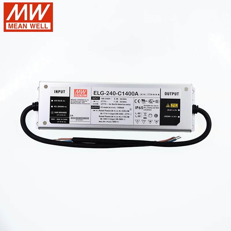 MEAN WELL ELG-240-C1400A-3Y 240 Вт 86~ 171 в 1400ма регулируемый светодиодный источник питания водонепроницаемый IP65 Meanwell светодиодный драйвер типа PFC A