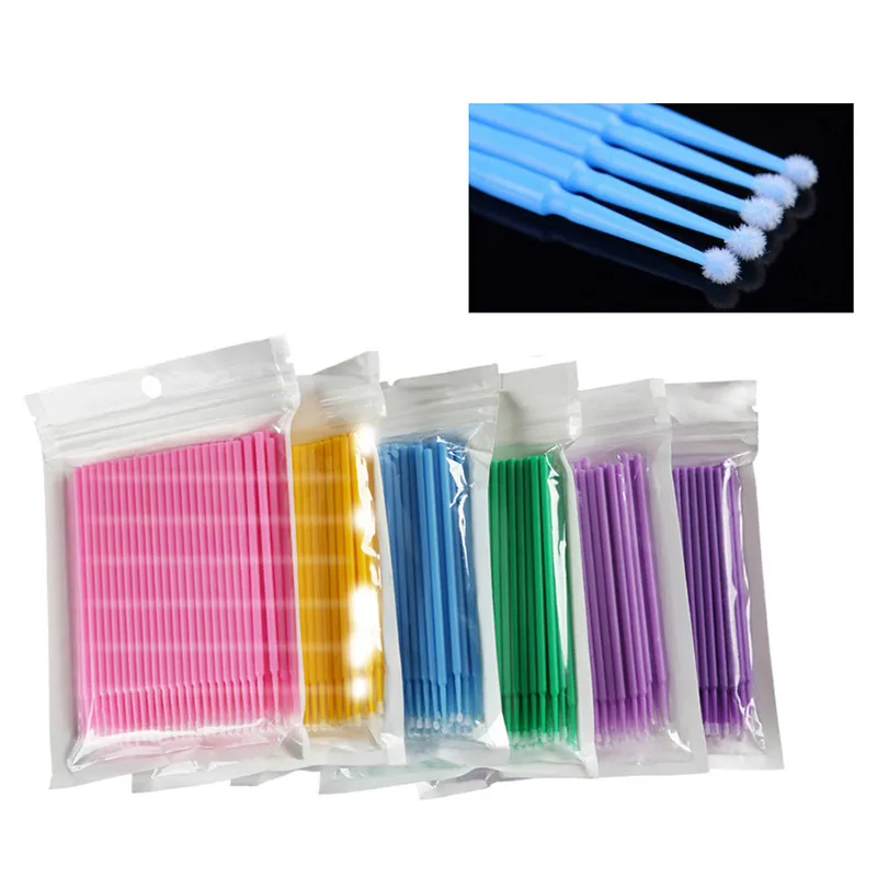 

100pcs/lot Micro Make Up Brushes Eyelash Extension Eye Lash Glue Brushes Lint Free Disposable Applicators Sticks Makeup Tools