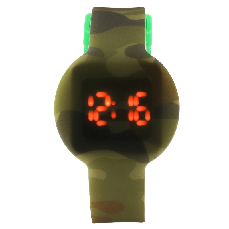 Светодиодный цифровые часы для мальчиков и девочек силиконовые спортивные электронные детские наручные часы Детские светодиодный батарея часов Reloj - Цвет: Army Green