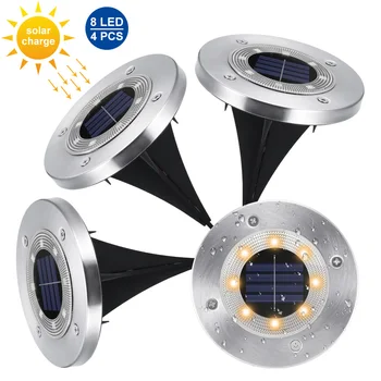 

4Pcs 8 LED Solar Ground Light Waterproof Underground Lamp Garden Floor Deck Light For Yard Driveway Terrace Stairs Lawn Lighting