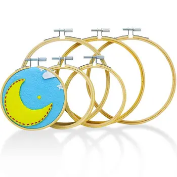 

Embroidery Hoops for Cross Stitch (6 Pack) Premium Round Bamboo Hoop Kit Bulk Adjustable Wooden Circle Set 3 pcs of 4 inch & 3 p
