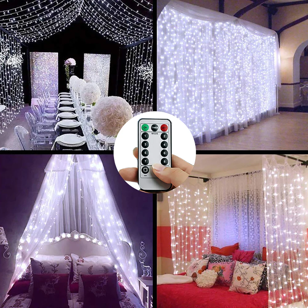 300LED гирлянда 3x3m USB Водонепроницаемая 10 занавеска с крючками 8 режимов Рождественская романтическая сказочная гирлянда с пультом дистанционного управления