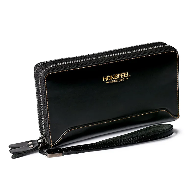 Men's Wallets Casual Business Clutch Purses Double Zipper Design Men Clutch Wallet Pu Leather Solid Phone Case Money Bags Male