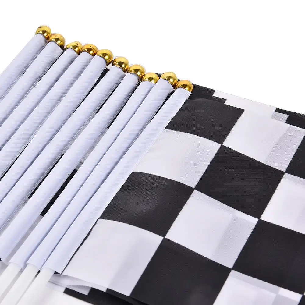 10 шт. клетчатые флаги для гонок, Полиэстеровые флаги, черно-белые флаги для гонок, вечерние, для спортивных мероприятий, 14*21 см, флаг для спортивного автомобиля, Decorati