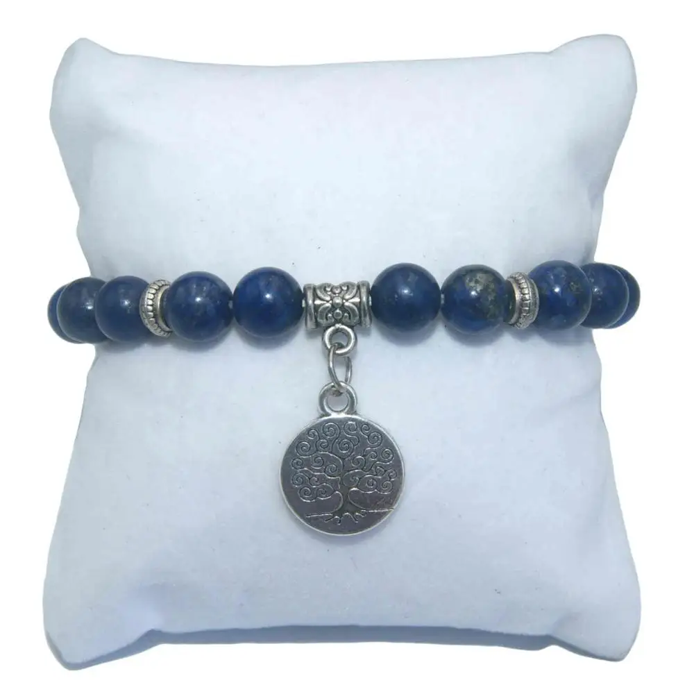 8 мм натуральный камень жизни бусины с изображением дерева Агаты лазурит тигровый глаз Bracelet ISES браслет для женщин мужчин Йога эластичные браслеты - Окраска металла: Lapis lazuli