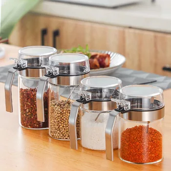 

Mini Clear Glass Spice Jar Container Set with Airtight Lids Spoon Kitchen Accessories @LS