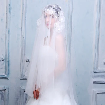 

new elegant simple bridal veils soft Tulle lvory 3Dflower with cut edge short bridal face veil Wedding dress accessories